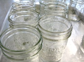 Half-pint jars for canning strawberry jam
