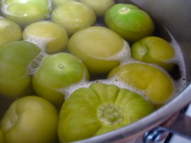Tomatillos change to a yellowish-green when cooked