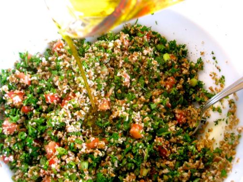 Making Tabbouleh (Bulgar Wheat Salad with Parsley and Mint)