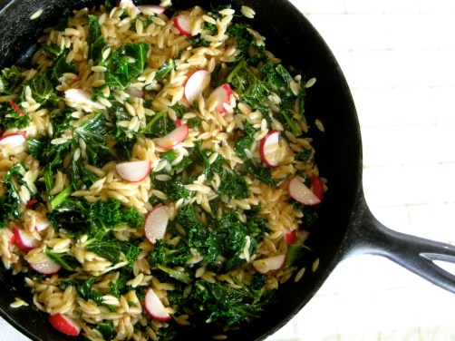 Toasted Orzo with Kale, Feta, and Radishes