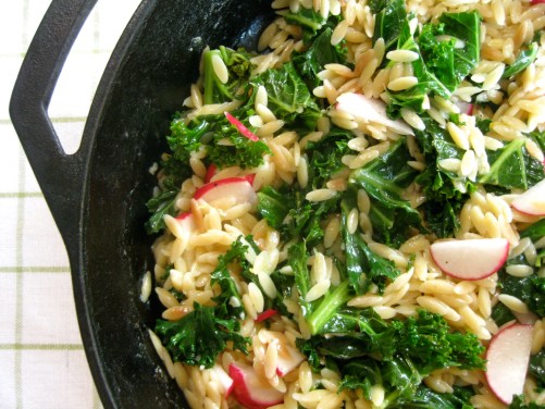 Toasted Orzo with Kale, Feta, and Radishes