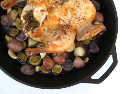 Whole Roasted Lemon Rosemary Chicken with Root Vegetables