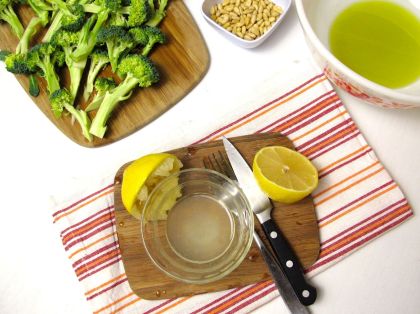 Making Lemon Roasted Broccoli with Pine Nuts