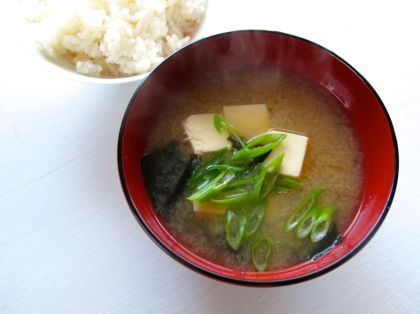 Miso Soup with wakame seaweed, tofu, and scallions