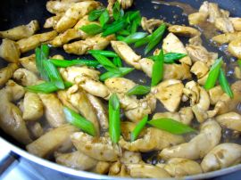 Chicken and scallions for Jap Chae with Kimchi