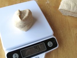 Weighing the dough for Maple Cinnamon Bagels