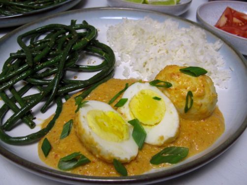 Sambal Goreng Telur (Indonesian Egg Curry) with Chinese Long Beans