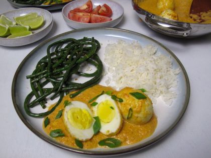 Sambal Goreng Telur (Indonesian Egg Curry) with Chinese Long Beans