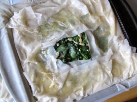 Spanakopita - Baked Phyllo Dough with Spinach, Feta, and Kale