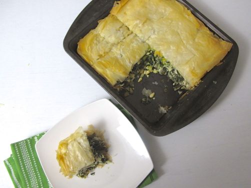 Spanakopita - Baked Phyllo Dough with Spinach, Feta, and Kale