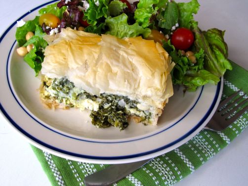 Spanakopita - Baked Phyllo Dough with Spinach, Feta, and Kale