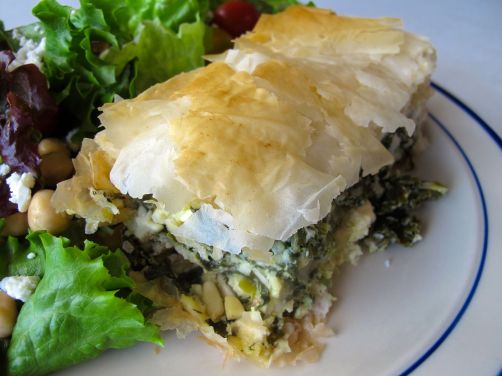 Spanakopita - Baked Phyllo Dough with Spinach, Feta, and Kale