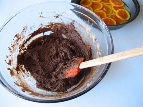 Cara Cara Orange Chocolate Cake Batter with Candied Orange Slices