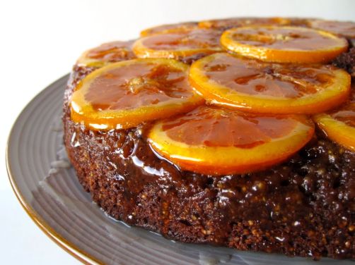 Cara Cara Orange Chocolate Cake with Polenta, Greek Yogurt, and Candied Orange Slices