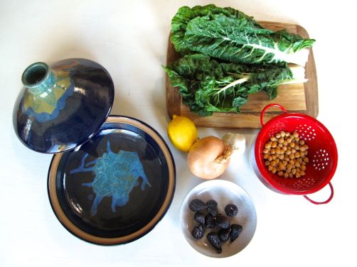 Chicken Tagine with Chickpeas, Chard, and Dried Figs