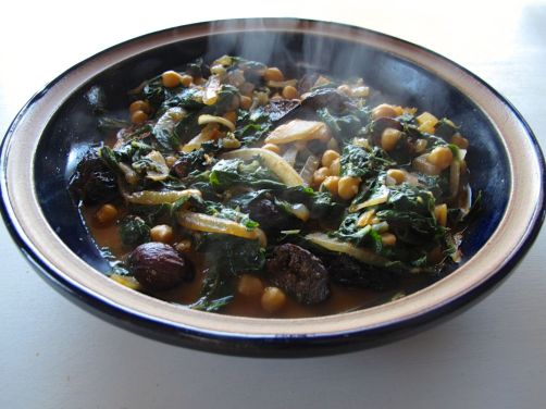 Chicken Tagine with Chickpeas, Chard, and Dried Figs