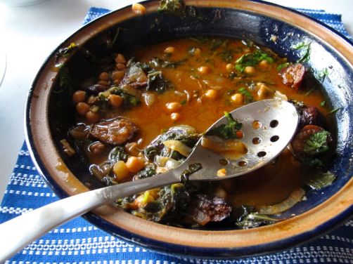 Chicken Tagine with Chickpeas, Chard, and Dried Figs