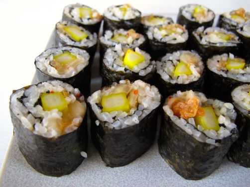 Kimchi Kimbap and Easy Pickled Cucumber Banchan