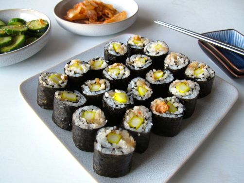 Kimchi Kimbap and Easy Pickled Cucumber Banchan
