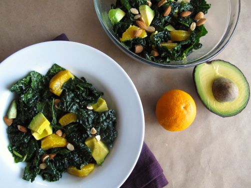 Citrusy Kale Avocado Salad with Oranges and Almonds
