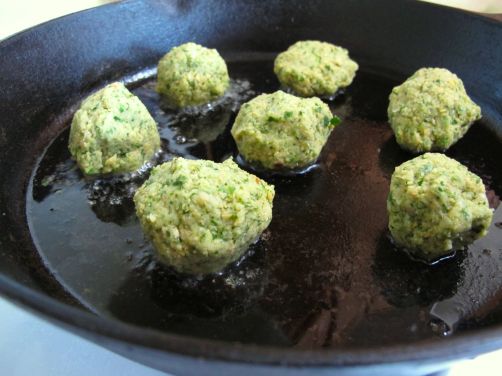 Pan-frying the falafel before baking