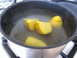 Boiling potatoes for Beet Hummus
