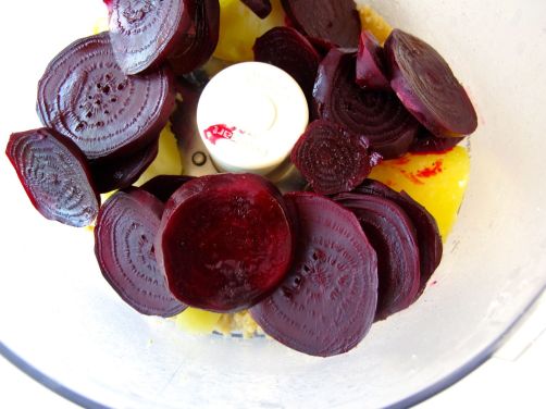 Ingredients for Beet Hummus with Potatoes, Pine Nuts, Garlic, and Lemon