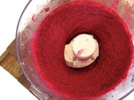 Beet Hummus with Potatoes, Pine Nuts, Garlic, and Lemon