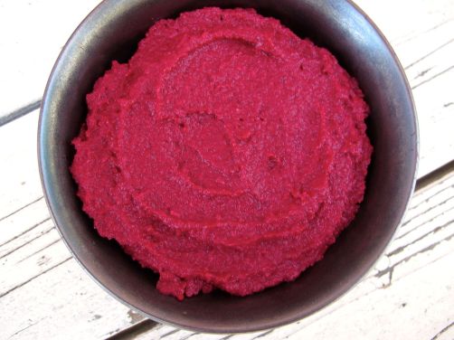 Beet Hummus with Potatoes, Pine Nuts, Garlic, and Lemon
