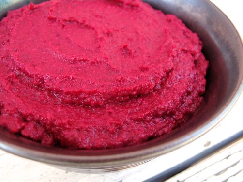 Beet Hummus with Potatoes, Pine Nuts, Garlic, and Lemon