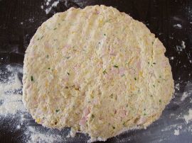 Making Peppered Turkey Scones with cheese and scallions