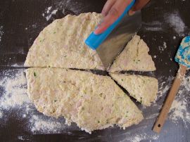 Making Peppered Turkey Scones with cheese and scallions