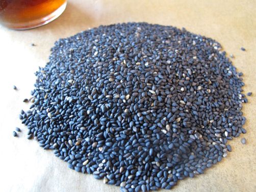 Sesame oil and toasted black sesame seeds Sesame oil and toasted black sesame seeds