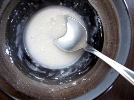 Making glaze for Black Sesame Mochi Cake Making glaze for Black Sesame Mochi Cake