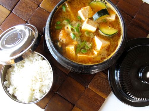 Doenjang Jjigae (savory Korean stew with zucchini, tofu, and shrimp) Doenjang Jjigae (savory Korean stew with zucchini, tofu, and shrimp)