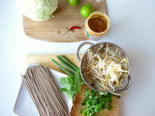 Ingredients for Vietnamese Style Soba (Bun Chay) with Baked Peanut Tofu Ingredients for Vietnamese Style Soba (Bun Chay) with Baked Peanut Tofu