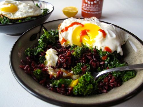 Kale and Fried Eggs over Black Rice Kale and Fried Eggs over Black Rice