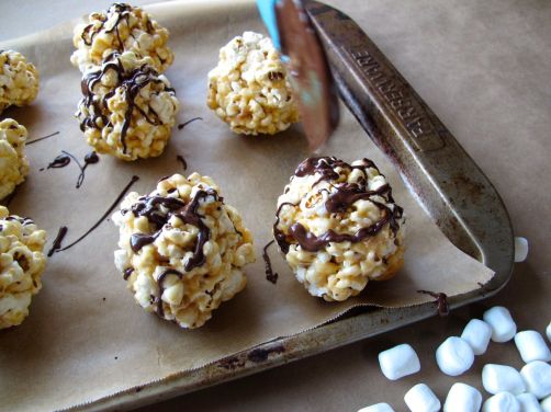 Peanut Butter Popcorn Balls with Chocolate