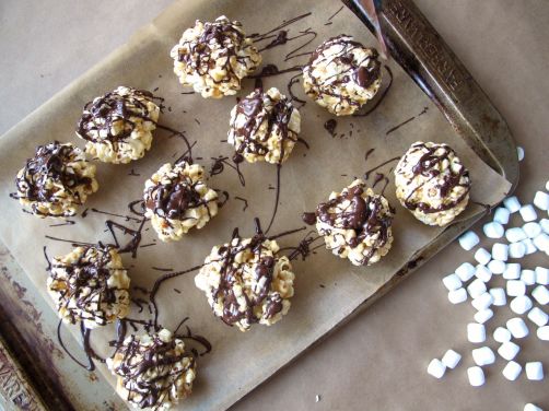 Peanut Butter Popcorn Balls with Chocolate
