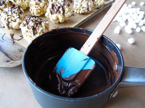 Making Peanut Butter Popcorn Balls with Chocolate