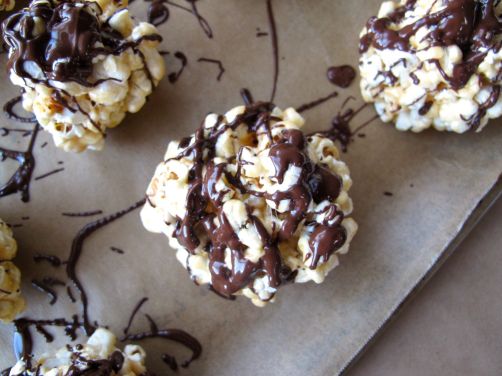 Peanut Butter Popcorn Balls with Chocolate