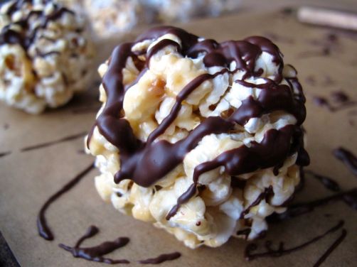 Peanut Butter Popcorn Balls with Chocolate