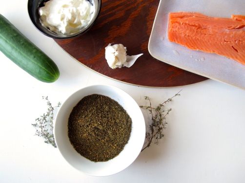 Ingredients for Za'atar Crusted Salmon with Tzatziki Yogurt Sauce