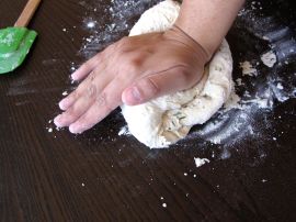 Kneading Dough for Pomegranate Rosemary Focaccia