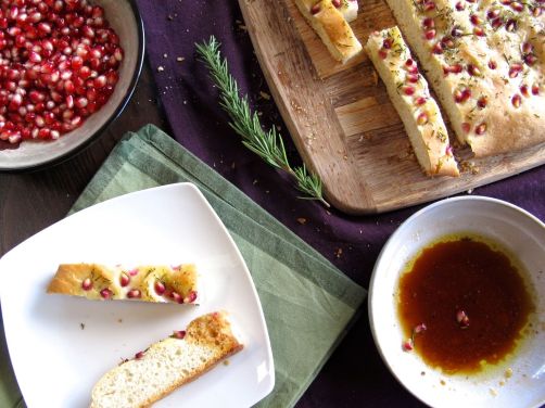Pomegranate Rosemary Focaccia with Pomegranate Molasses Dipping Sauce
