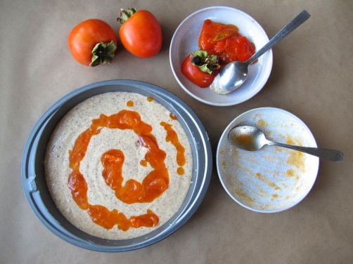Swirling Ripe Hachiya Persimmon into Persimmon Hazelnut Cake