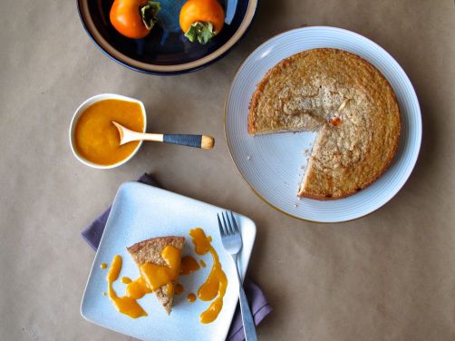 Persimmon Hazelnut Cake with Persimmon Sauce