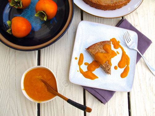 Persimmon Hazelnut Cake with Persimmon Sauce