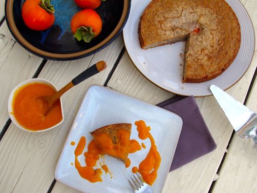 Persimmon Hazelnut Cake with Persimmon Sauce
