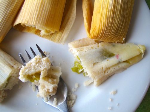 Tamales with green chile and pepperjack cheese